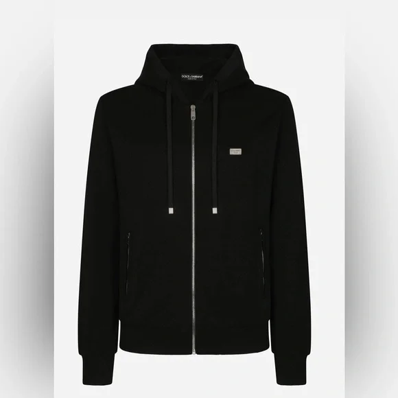 Dolce & Gabbana Black Zip Up Sweatshirt in Cotton Jersey
